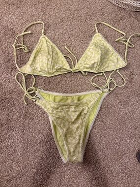 Green Floral String Bikini Two-Piece Swim Set